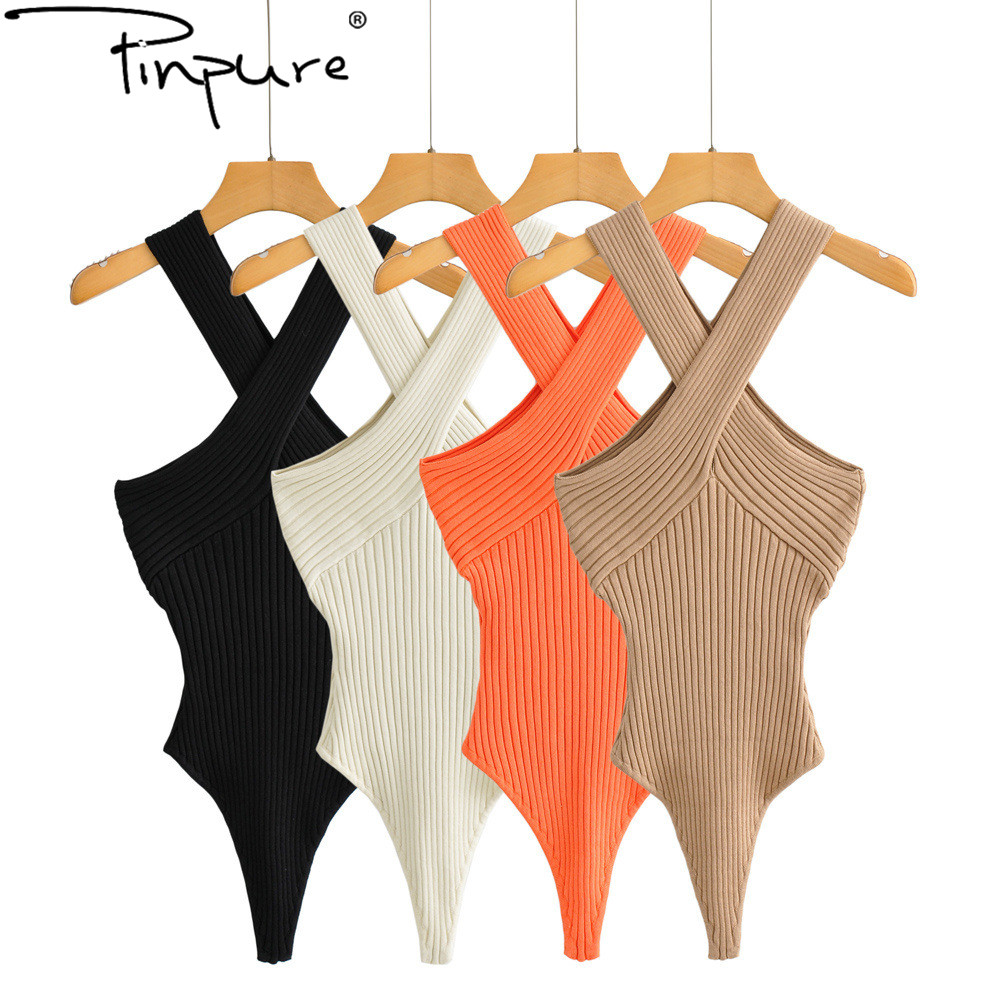 Облегающий комбинезон, новый стиль, Европейская и американская мода, однотонная R12738S, Женская Летняя трикотажная одежда с перекрестной лямкой на шее для женщин