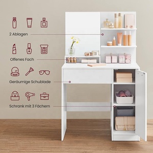 Miroir de <span class=keywords><strong>maquillage</strong></span> en bois Table de <span class=keywords><strong>maquillage</strong></span> de bureau pour femmes Vanité Table cosmétique moderne avec étagères Coiffeuse avec miroir - Product Image 5