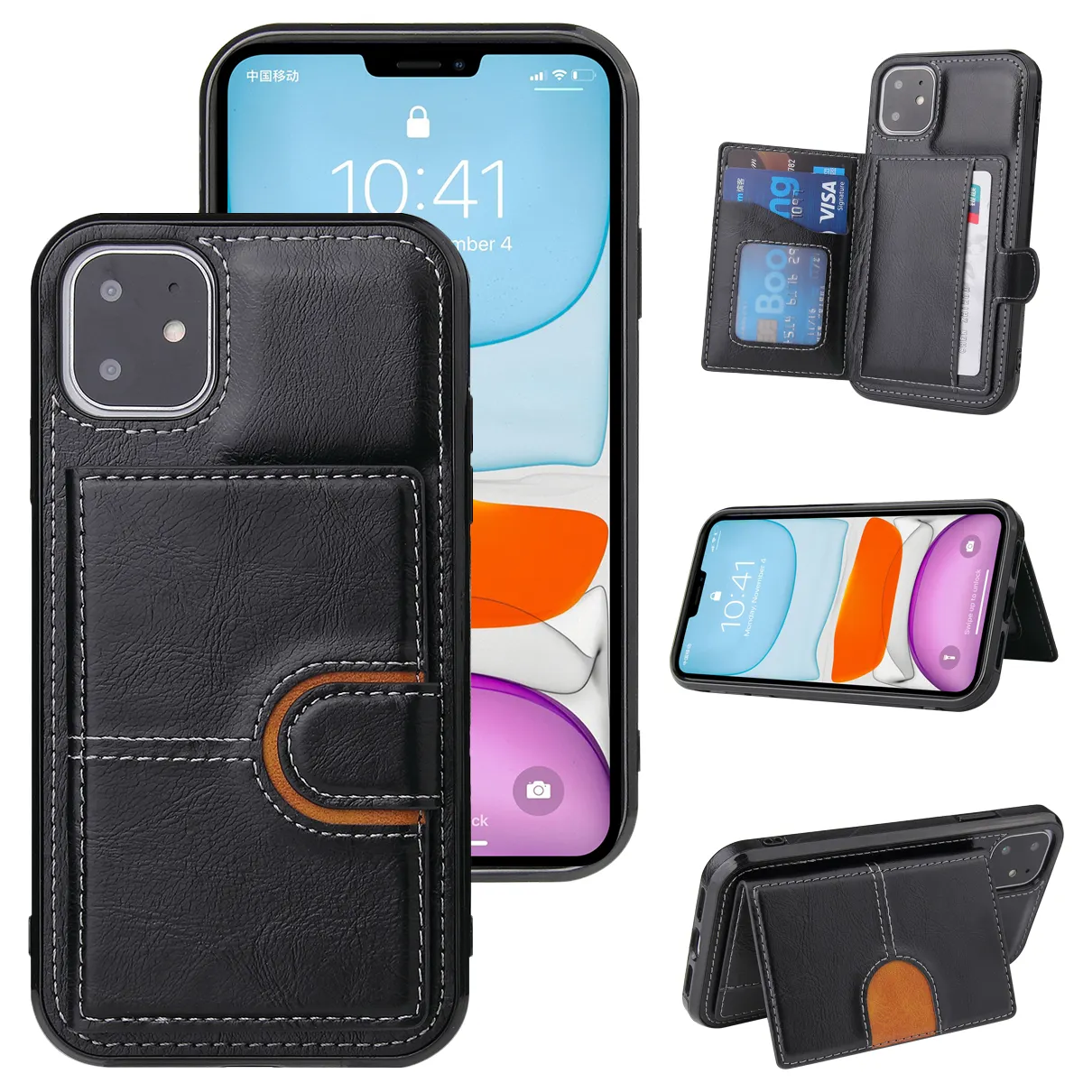 Tschick Leather Flip Wallet Cases For iPhone 12 11 Pro Max X XS MAX XR 6 6s 7 8 Plus Card Slot Stand Phone Cover