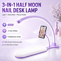 Lampe de bureau pour manucure en forme de demi-lune 3 en 1 avec repose-main, support pour téléphone, 48W, 3 modes de couleur, 6 niveaux de luminosité, OEM ODM, lumière de salon de manucure