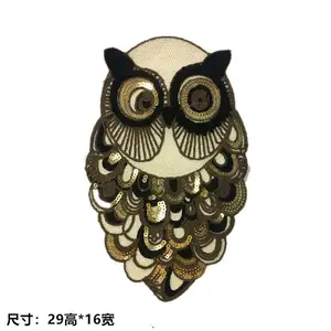 Embroidery owl patch clothes towel badge Sequin Embroidered beads