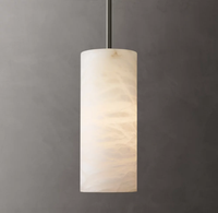 Lustre cylindrique en albâtre sculpté à la main, E26, luminaire suspendu à intensité variable pour îlot de cuisine, couloir ou salle à manger