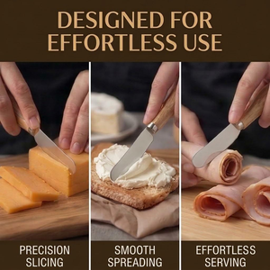 Juego <span class=keywords><strong>de</strong></span> Cuchillos para Untar y Rebanar Queso Crema, Ligeros, <span class=keywords><strong>de</strong></span> 6 Piezas, <span class=keywords><strong>de</strong></span> Acero Inoxidable con Mango <span class=keywords><strong>de</strong></span> Madera, Cuchillo para Mantequilla, Tabla <span class=keywords><strong>de</strong></span> Charcutería - Product Image 6
