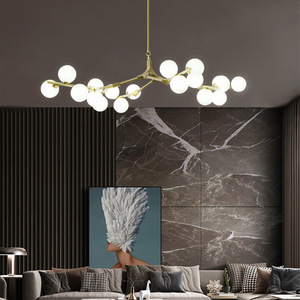 Lampadario Nordico Oro e Nero <span class=keywords><strong>a</strong></span> LED <span class=keywords><strong>con</strong></span> Sfere di Vetro, <span class=keywords><strong>Lampada</strong></span> <span class=keywords><strong>a</strong></span> <span class=keywords><strong>Sospensione</strong></span> Creativa per Camera da Letto, Soggiorno e Sala da Pranzo - Product Image 2