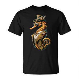 Camiseta Steampunk Seahorse unisex para adultos, manga corta, cuello redondo, estampado digital, diseño gráfico artístico - Product Image 2