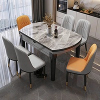 Ensemble de table à manger ronde extensible de luxe moderne avec 4, 6 ou 8 chaises