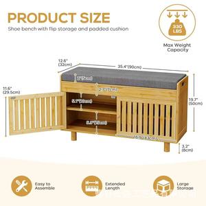 Custom-made rectangular double-layer wooden <b>storage</b> bench for entryway <b>shoe</b> changing, solid wood multi-purpose <b>storage</b> stool - Product Image 5