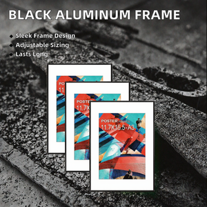 <strong>Black</strong> Slim Metal Poster <strong>Frame</strong> <strong>A3</strong> 11.7x16.5 Inch Set of 3 White Mat Wall Art Print Gallery Home Office OEM Bulk Wholesale - Product Image 2