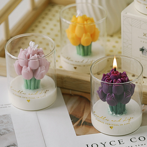 เทียนหอมกลิ่นดอกทิวลิป ช่อดอกไม้แสนโรแมนติก เทียนอโรมาเธอราพีสำหรับตกแต่งบ้าน วันแม่ - Product Image 2