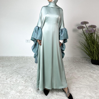 de manchette élastique de tissu de satin de scintillement de couleur pure avec sa propre écharpe abaya de femmes musulmanes