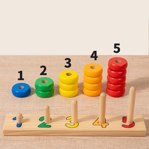 Gioco di Conteggio con Numeri in Legno, Giocattoli per Bambini, <span class=keywords><strong>Puzzle</strong></span> di Ordinamento Colori con 5 Pioli, Anelli Impilabili per Neonati, Anelli Multicolore per Conteggio e Impilamento - Product Image 6