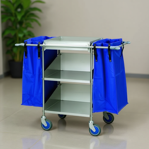 Carrello per Pulizie con 3 Vassoi, 90 cm, Blu, Capacità 77 L - Product Image 3