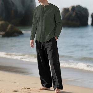 Df-165169 เสื้อเชิ้ตแขนยาวผ้าฝ้ายลินินผู้ชายสีทึบคอปกสวมใส่สบายๆทุกวันฤดูใบไม้ผลิฤดูใบไม้ร่วง - Product Image 2