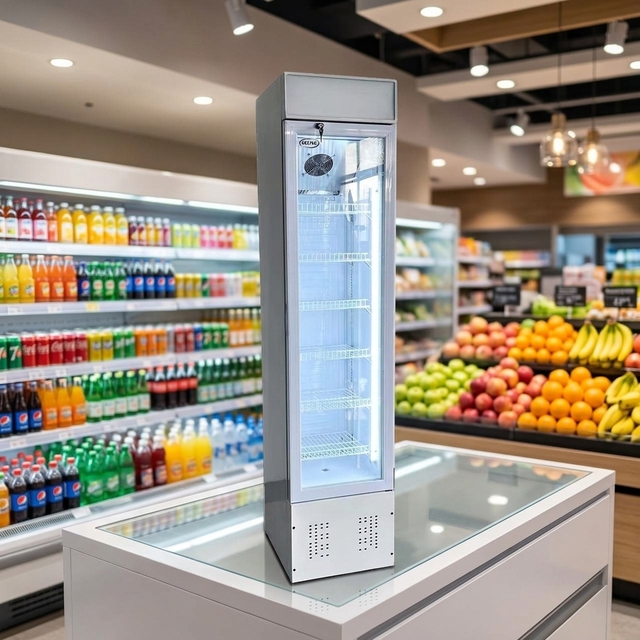 Ultra-thin Display Fridges Single Glass Door Upright Display Cooler Fresh-keeping Cabinet Mechanical Temperature Compact Air
