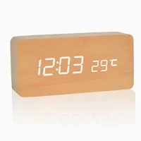 Fabrika fiyat USB bambu dijital numarası ekran sıcaklık çalar saat ahşap LED masa saati
