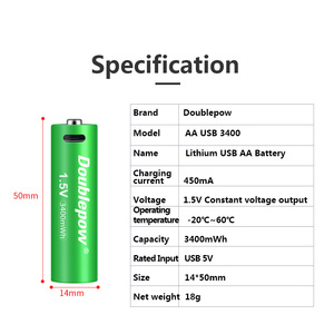 Batería Recargable USB de Litio AA de 1.5V y 3400mWh con Carga Rápida y Pantalla LED Indicadora para Juguetes - Product Image 2