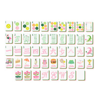 Tuiles de Mahjong Américaines d'Été Tropicales 160 pièces en Acrylique Blanc Rose Vert, motifs Flamant rose, Crocodile, Fleur, Chariot de golf, Gâteau, Imprimées au laser