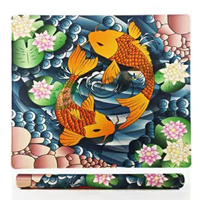 Tapis de Mahjong élégant avec motifs Koi Pond, bleu marine, bleu sarcelle, lotus, Yin Yang, pliable, en caoutchouc souple, imperméable, pour 4 joueurs, 160 tuiles