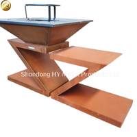 Table de barbecue et brasero en acier Corten à motif zigzag pour 3 à 5 personnes, extérieur, à bois, avec contrôle tactile de la flamme et rangement pour bûches