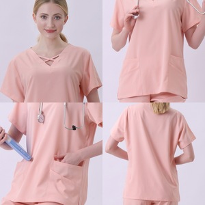 HZMNOI Women Scrub Suit Set Moisture Wicking Short Sleeve Hospital Uniform For Medical Staff - Product Image 2