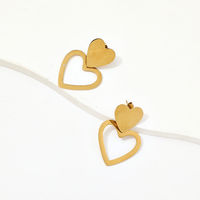 Gouden dubbele hartvormige oorhangers van roestvrij staal, clip-on, open frame, charme, twee lagen, delicaat, romantisch, unisex, Valentijnsdag