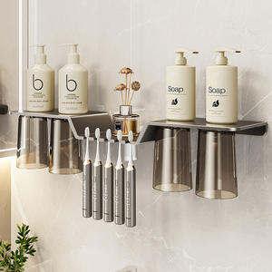 Support magnétique pour brosses à dents Blue Vine, 4 tasses, sans perçage, sous meuble sous miroir, rangement de salle de bain - Product Image 5