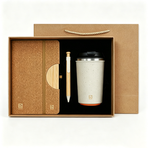 Ensemble cadeau de bureau moderne 3 pièces avec logo personnalisé, carnet d'écriture, tasse à eau, stylo, collection de cadeaux promotionnels d'entreprise durables - Product Image 1