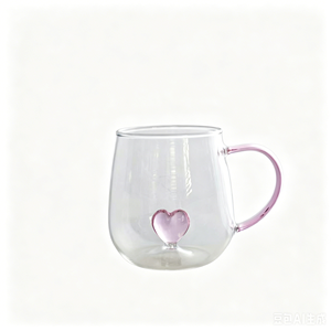 2026 Neuerscheinung Niedliche Rosa Herz Borosilikatglas Tasse Hitzebeständige Tee- und Kaffeetasse mit Henkel als Geschenk - Product Image 1