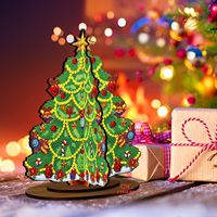 LS New 5D Christmas Tree Diamond Painting Single Side Poplar Density Board Wooden Ornament Classic Creative DIY Diamond Dot