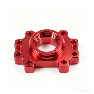 Base de Montaje de Brida de Aluminio 6061 con Mecanizado CNC Personalizado OEM, Anodizado Rojo, Fresado de Precisión, Placa de Conexión Roscada Mecánica - Product Image 1