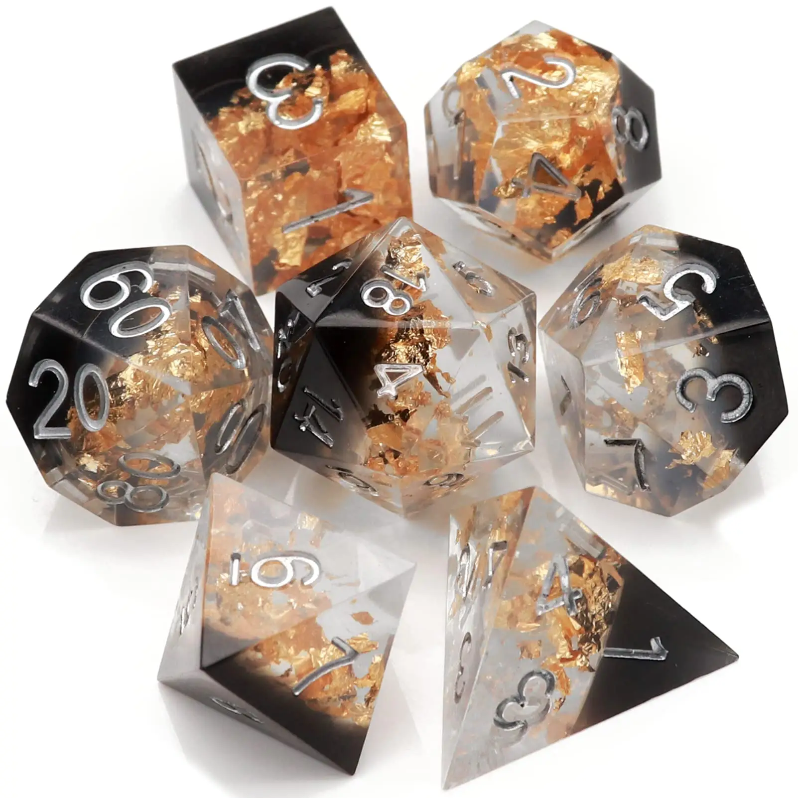 Crystal polyhedral resin colored dice set Custom Lord of the Rings DND game dice Right Angle resin solid edge dice