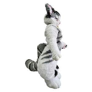 Costume de Mascotte Publicitaire Personnalisé en Fourrure Intégrale pour Enfants et Adultes – Chat Rose Gris à Pattes de Pattes de Renard – Déguisement Anime Cosplay - Product Image 3