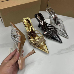 Sandali con <span class=keywords><strong>Tacco</strong></span> <span class=keywords><strong>a</strong></span> Spillo e Strass Trasparenti da Donna, Scarpe Eleganti Personalizzabili OEM ODM per Feste, Taglie EU e US Plus - Product Image 6