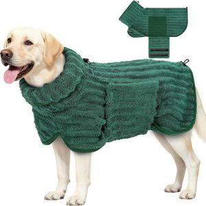 Peignoir pour animaux de compagnie en polaire corail 360 GSM, doux, épais et rayé, absorbant l'eau, avec ceinture ajustable pour le bain et le toilettage des chiens - Product Image 1