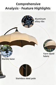 Parasol de qualité commerciale moderne, tropical, pliable, résistant au vent, en alliage d'aluminium, avec base en marbre, pour hôtel, complexe hôtelier, café en plein air - Product Image 3