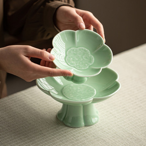 Chinese Style Flower Shape <b>Ceramic</b> Fruit Platter Porcelain Medium Size For Home Party Snack Display - Product Image 2