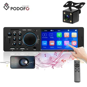 Podofo MP5 Player Mobil, Layar Sentuh TFT 4.1 Inci 1 Din Stereo Otomatis 7805C MP3 BT AUX FM BT + 4 Kamera Spion LED