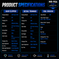 MRY Kit de tondeuse professionnelle pour barbier, tondeuse à cheveux, tondeuse à barbe à lame en T, rasoir à grille, rechargeable