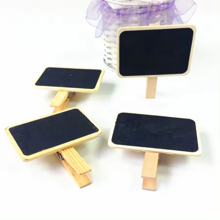 Mini pizarra rectangular con pizarra de madera Clip PEG tablero de mensajes letreros de madera para decoraciones de fiesta de cumpleaños de boda