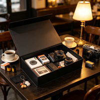 Coffret Cadeau Appareil Photo Noir avec Boîte de Films Instax SLR, Impression Encadrée, Chiffon de Nettoyage d'Objectif, Breloque, Emballage Café, Ensemble Cadeau en Gros