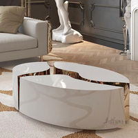 Ensemble de tables basses en acier métallique avec miroir ovale de couleur unie moderne européenne ODM, 3 modules, pour chambre à coucher, hôtel, usage domestique