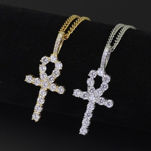 Kalung tembaga gaya Hip-hop dengan zirkon bertatahkan mikro Ankh simbol liontin salib kehidupan untuk trendsetter - Product Image 3