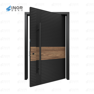 Puerta de pivote de estilo industrial Acabado de metal en bruto con diseño de remache expuesto Madera contrachapada impermeable para uso en sala de estar exterior al aire libre - Product Image 6