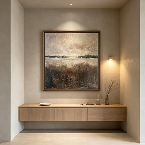 VOXHOME Quadro su Tela Minimalista Wabi Sabi Astratto con Cornice in Legno Massello Tonalità Noce per Arredamento Soggiorno - Product Image 3