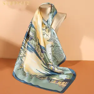 Mode eleganter echter Seiden-Quadrat-Schal 70 cm großer Schal Blumendruck Damen 100% Mulberry Seiden-Schals Geschenke
