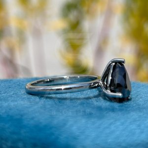 Anillo Toi Et Moi de Plata de Ley 925 con Moissanita Negra, Corte Pera y Esmeralda, Doble Piedra, Regalo de Aniversario o Promesa - Product Image 4