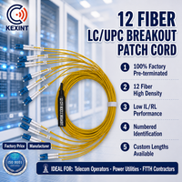 Kabel Patch Fiber Optik KEXINT 12 Fiber Single Mode OS2 LC/UPC Breakout Fan-out untuk Pusat Data dan Telekomunikasi