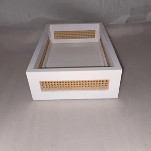 Wood Jewelry Box 23 Inches <b>Storage</b> Organizer <b>With</b> Rattan Lattice Design For Bedroom <b>Dressing</b> <b>Table</b> European American Style - Product Image 3