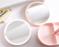Miroir de maquillage double face grossissant éclairé par LED de voyage rond personnalisé Table de courtoisie intelligente avec étui à cosmétiques Outils de maquillage