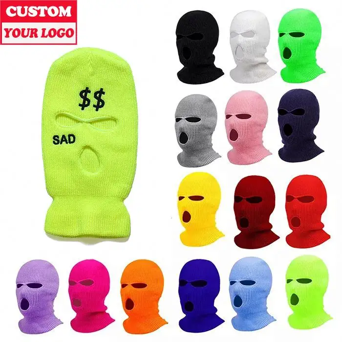 Logotipo personalizado Três 3 Buraco Balaclava Máscara De Esqui No Inverno Máscara de Esqui Gorro De Esqui De Malha Personalizado Bordado Chapéu Balaclava